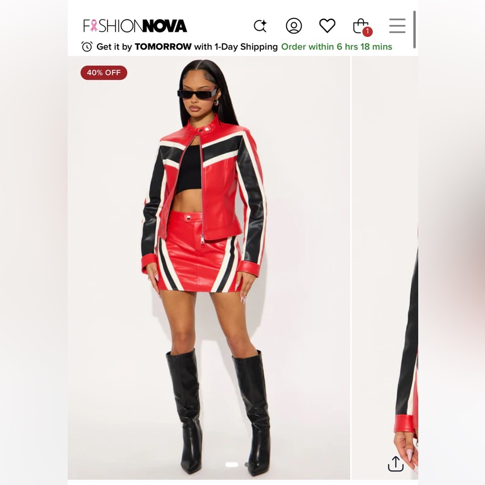 Fashion Nova Red Black White Colorblock Faux Leather Mini Skirt